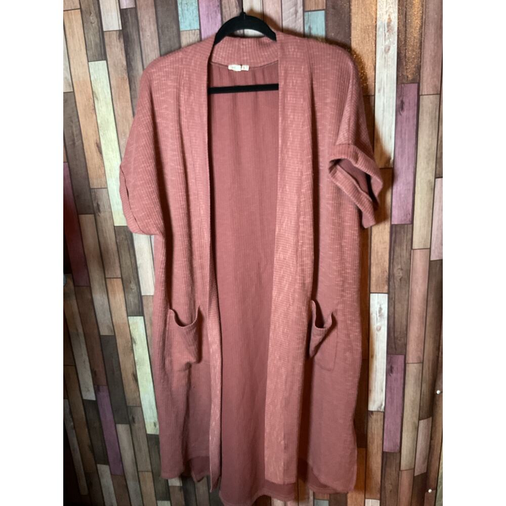JODIFL Terracotta Ribbed Long Open Front Duster/Cover Up Women’s Size Large EUC